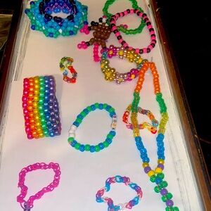 Handcrafted “Kandi” beads and rubber band bracelets